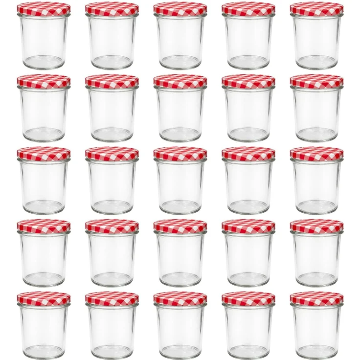 hocz 25x Marmeladengläser 350 ml | mit Deckel Rot Kariert TO 82 | Einmachgläser mit Schraubdeckel zum befüllen | Sturzgläser für Marmelade Schraubgläser | leere Gläser Set | 25 Stück