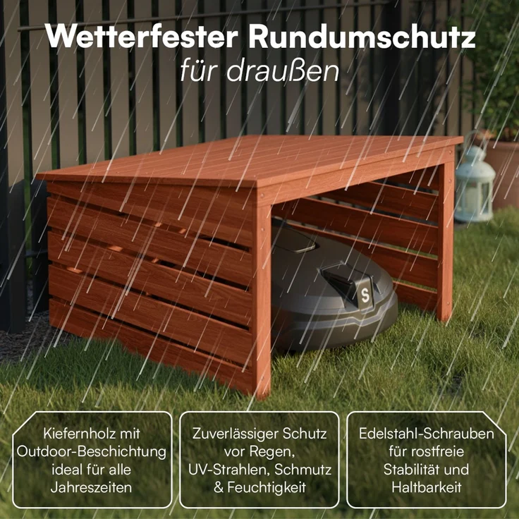 STEELSØN 'Myrion' Mähroboter Garage, Kiefernholz, braun, mit UV-Schutzlackierung, wetterfest, 45/34x77x77 cm, Mähroboterhaus mit Pultdach – Bild 5