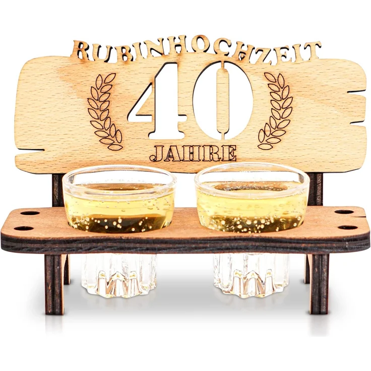 DARO Design - Schnapsbank 40. Hochzeitstag Rubinhochzeit Geschenk Deko für Paare Männer Frauen aus Holz mit Gläsern