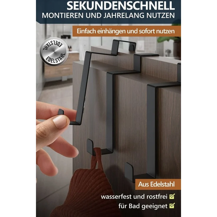 Aurelia Home Türhaken Türhaken aus Edelstahl für die Falztürinnenseite, 1,2 × 6,5 cm, Türen, (Packung, 10-St, 10), Bohrfrei, stabil, korrosionsfest, langlebig, robust – Bild 4