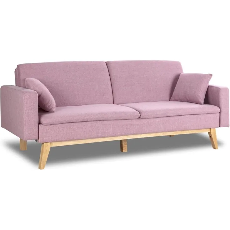 Don Descanso, Reine 3-Sitzer-Schlafsofa, Stoffpolsterung, Farbe Rose, Buch- oder Clic-Clac-Öffnungssystem, Sofagröße: 201 x 73 x 79 cm, Bettgröße: 201 x 99 x 42 cm, inklusive 2 Kissen