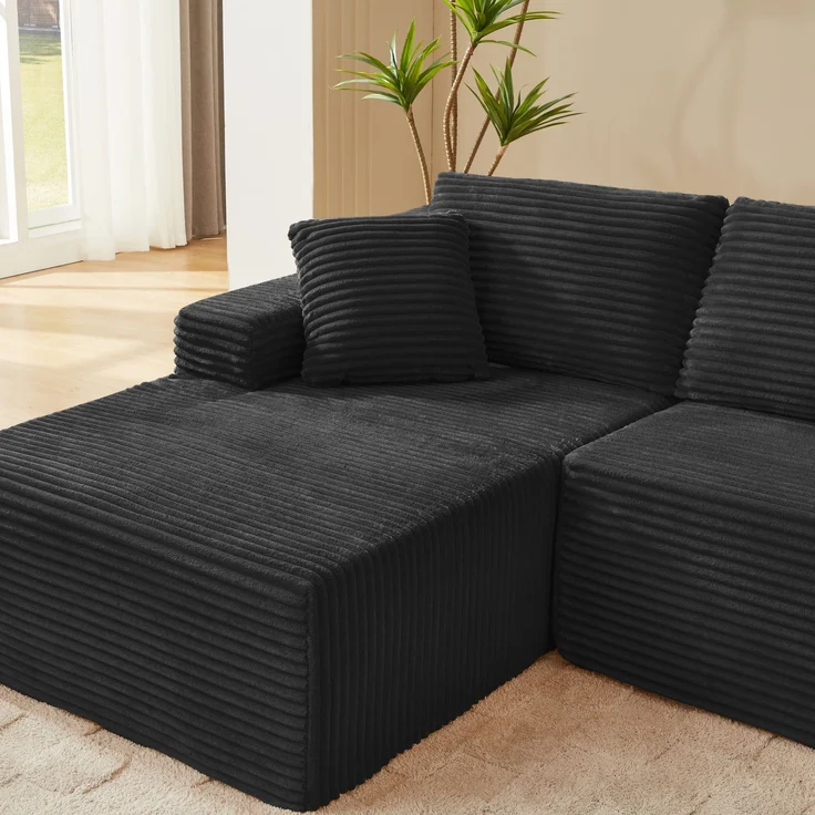 Sofa modular in Schwarz, L-Form, atmungsaktiver Stoff, Memory-Schaum und Federkern, flexibel kombinierbar,65x252.5x163 cm – Bild 7