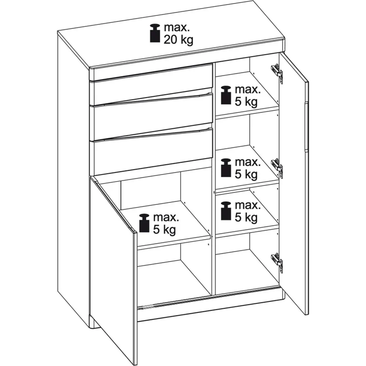 Highboard mit 3 Schubkästen SANFORD-129 in Eiche hell Nb, B/H/T: ca. 86/119,5/40 cm – Bild 5