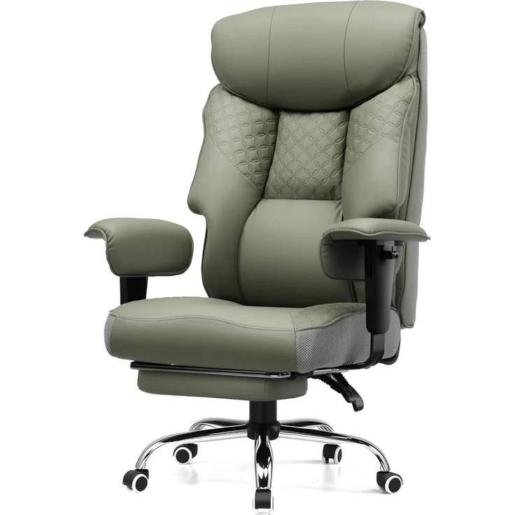 COMHOMA Gaming Stuhl für Große und Schwere Personen, ergonomischer Bürostuhl bis 180 kg, 3D Sitzkissen, verstellbar mit Fußstütze, PU-Leder, hoher Komfort für Büro & Gaming grün