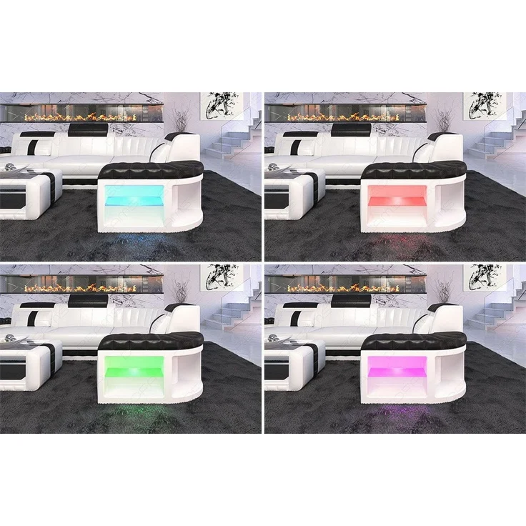 Mini Designersofa Leder Bergamo mit LED - Ledermix - Grau-Weiß - Rechts – Bild 6
