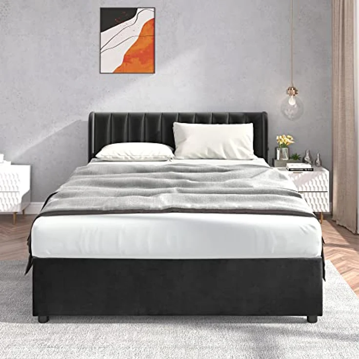 Ball & Cast Polsterbett (140x200cm) mit 2 Schubladen, Samt-Stauraumbett mit Lattenrost, Einfache Montage, Ohne Matratze, Schwarz – Bild 3