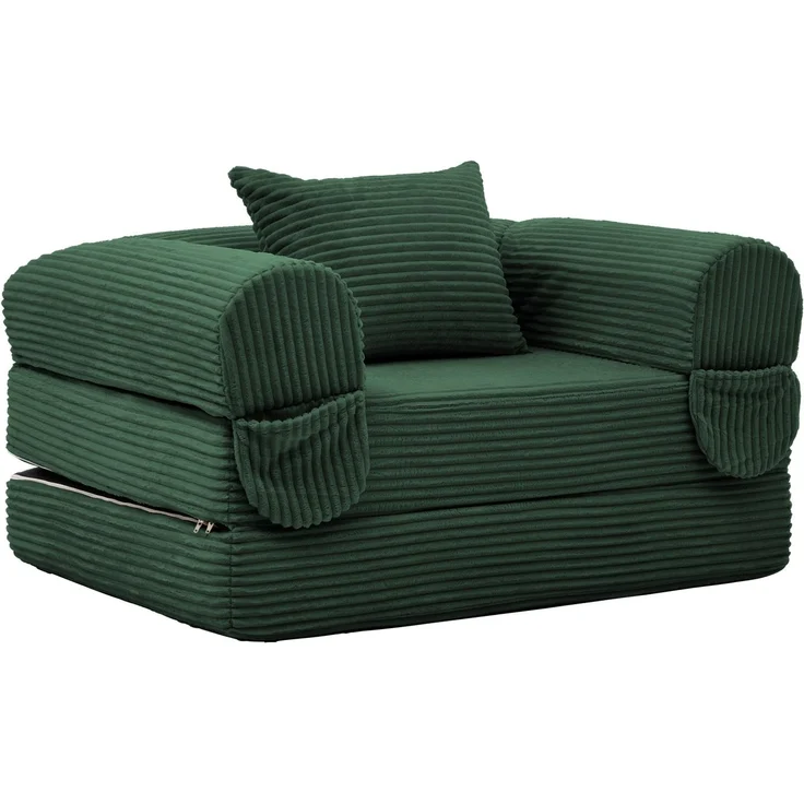 Schlafsessel 120cm×85cm×65cm in Grün, 2-in-1 ausklappbar mit Kordbezug und Kissen – Bild 3