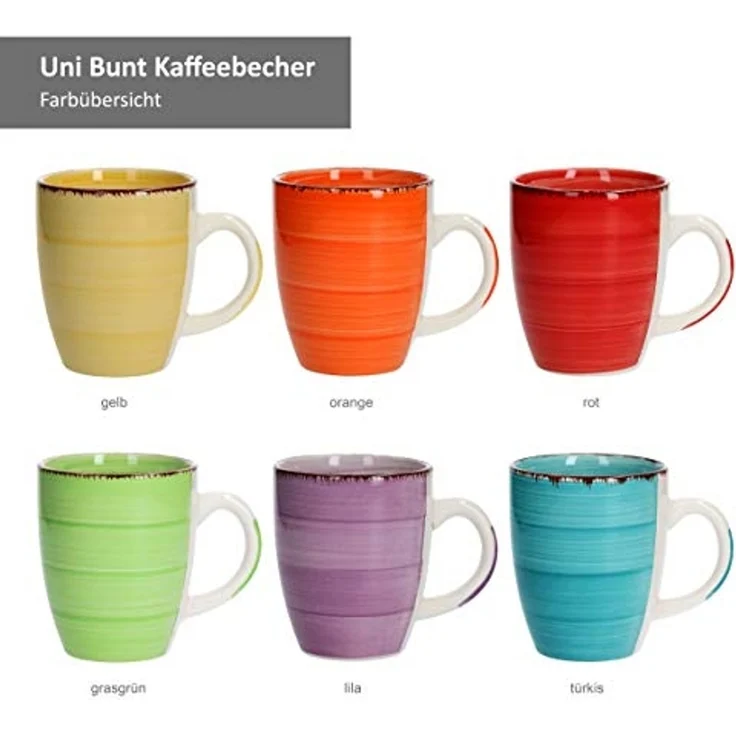 MamboCat Becher 6er Set Kaffeebecher Uni Bunt, Steingut – Bild 7