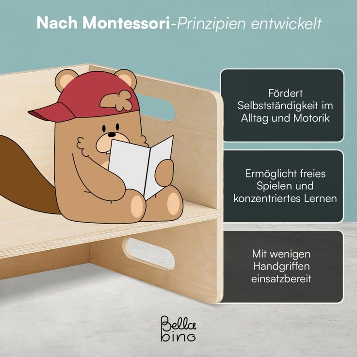 Bellabino 'Aki' 2in1 drehbare Kindersitzgruppe, 2x Stuhl und 1x Bank, natur unbehandelt, Birke Sperrholz, 3 Sitzhöhenstufen – Bild 4