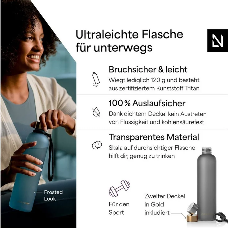LARS NYSØM Trinkflasche Blæst, Trinkflasche mit Hydrationsskala und Trageschlaufe – Bild 2