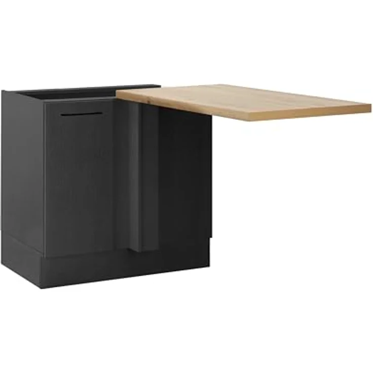 Stella Trading Turin Eckschrank Küche mit Arbeitsplatte in Schwarz, Artisan Eiche Optik - Geräumiger Eck-Unterschrank mit viel Stauraum - 105 x 90 x 60 cm (B/H/T) – Bild 2