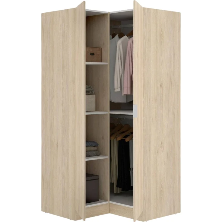 Dmora Kleiderschrank 2 Türen Aser, Eckschrank für Schlafzimmer, Eckschrank, 91x93h184 cm, 91x93h184 cm, Eiche – Bild 5