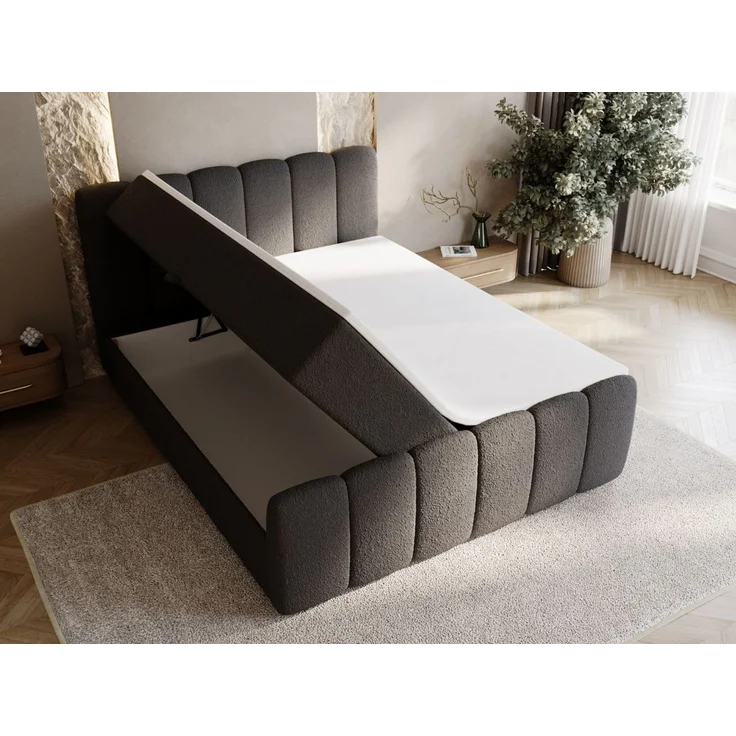 GRAINGOLD Cloud Boxspringbett 140x200, Bett mit Bettkasten, Bouclé-Stoff, mit Kopfteil, Schwarz – Bild 5