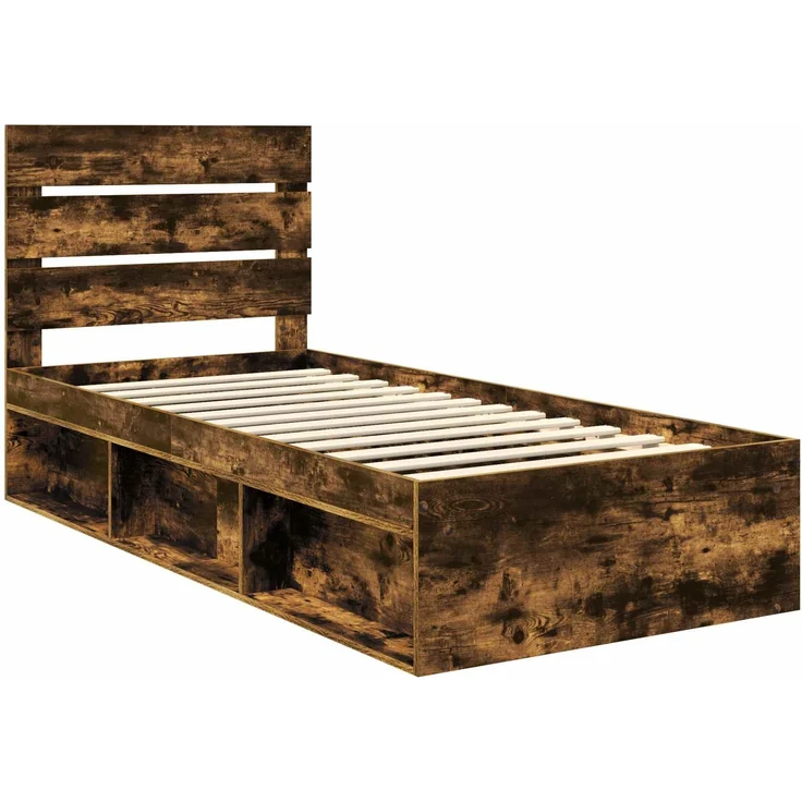 vidaXL Bettrahmen Geräucherte Eiche 90 x 190 cm Massives Kiefernholz 3411796 – Bild 3