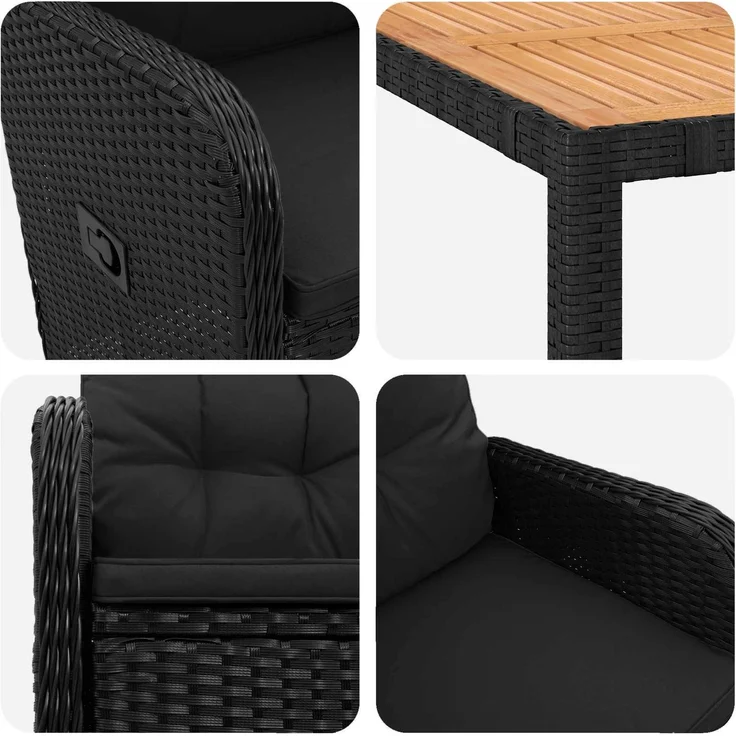 vidaXL Outdoortisch-Set 7 stk. Schwarz 150 x 90 x 75 cm 3422269 – Bild 7