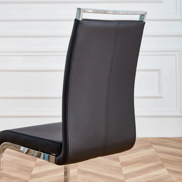 Freischwinger Stühle 4er-Set mit Kunstleder, ergonomischer Sitzkomfort, hohe Rückenlehne, verchromtes Metallgestell,Schwarz – Bild 4
