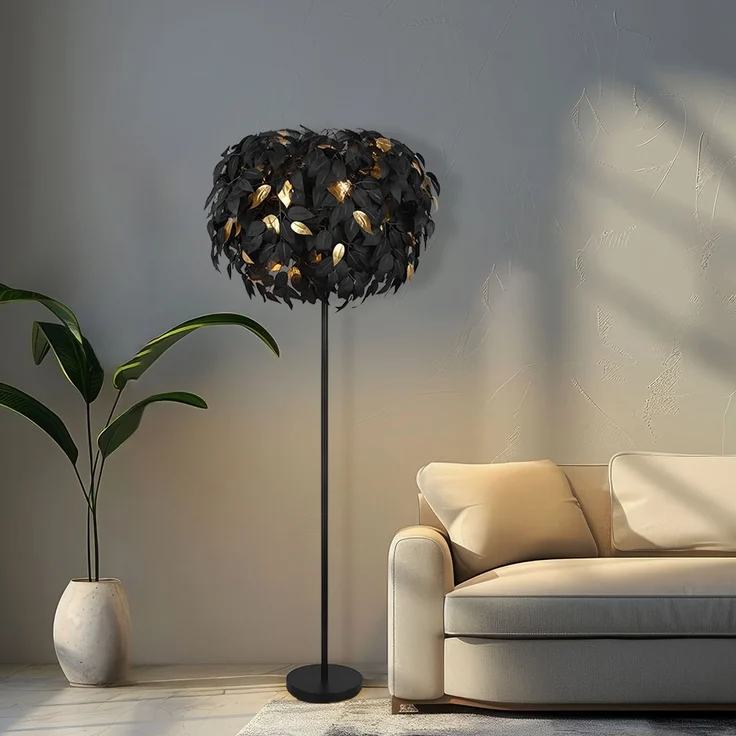 Stehleuchte, Blattdesign, Metall, schwarz gold, H 180 cm – Bild 2