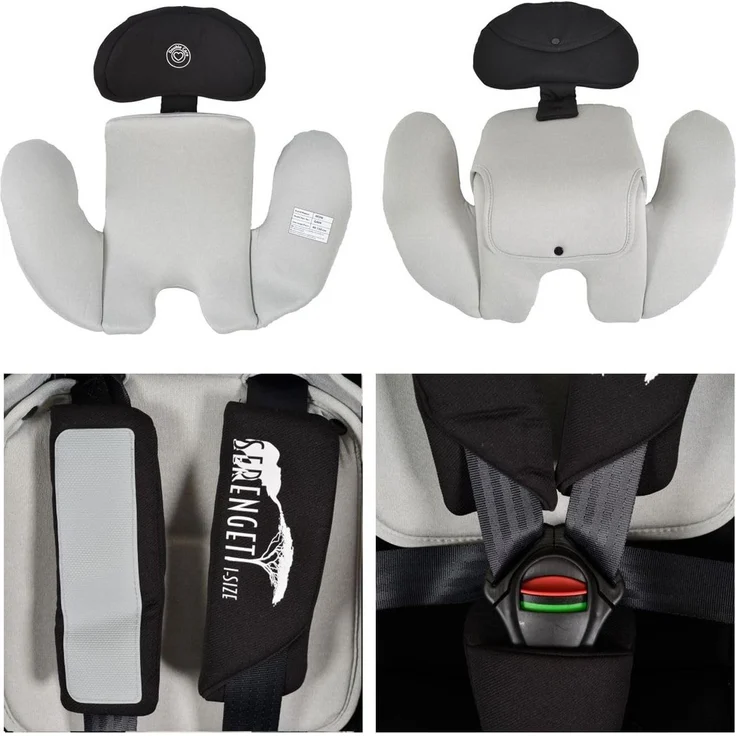 Moni Kindersitz Serengeti i-Size (40-150cm) Isofix, Kuscheltier, Nackenkissen grau – Bild 6