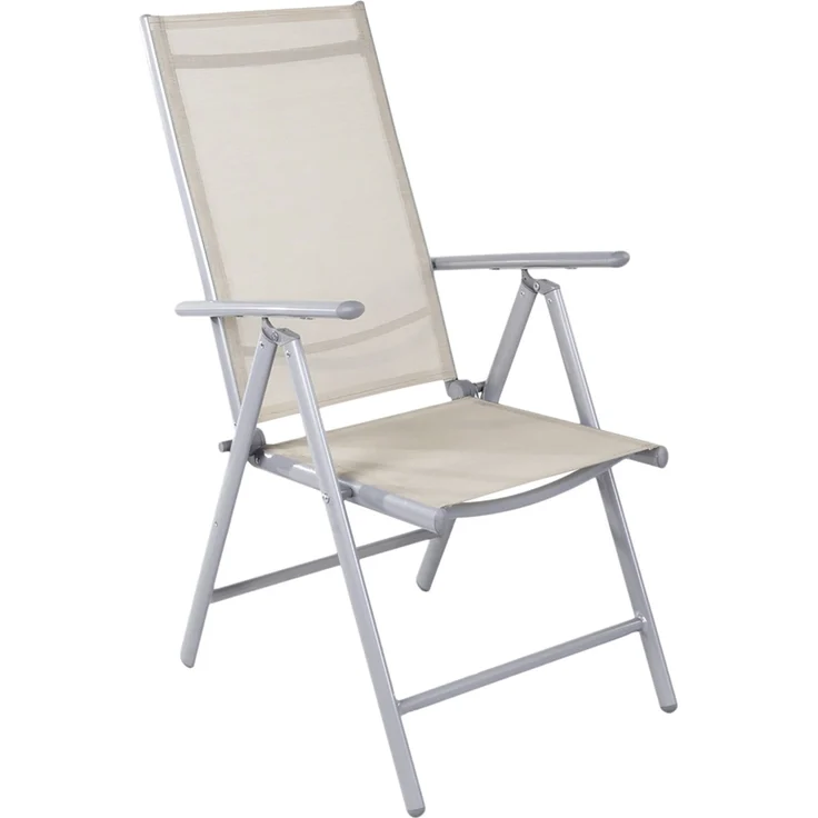 Garten Klappstuhl Gartenstuhl Hochlehner Alu Textilen Silbergrau/Beige – Bild 4