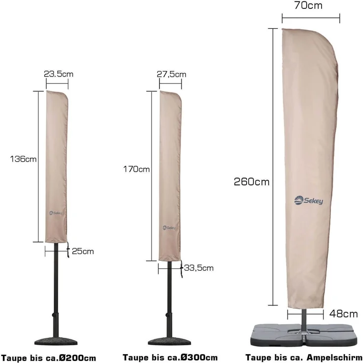 Sekey® Schutzhülle für Ampelschirm/Sonnenschirm,Abdeckhauben für Sonnenschirm,100% Polyester, UV-beständig, Taupe – Bild 2