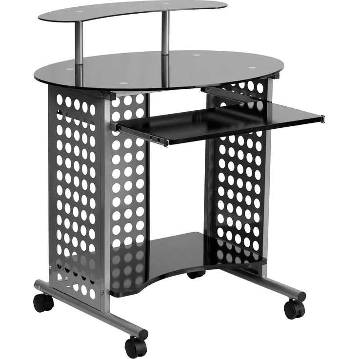 Flash Furniture Cassini Mobiler Computertisch mit schwarzer Glasplatte