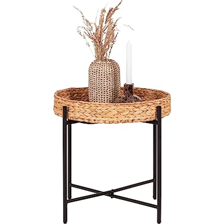 XXXL Beistelltisch, Braun-Schwarz, Metall und Naturmaterialien, einfacher Aufbau, 50x48.5x50 cm – Bild 5