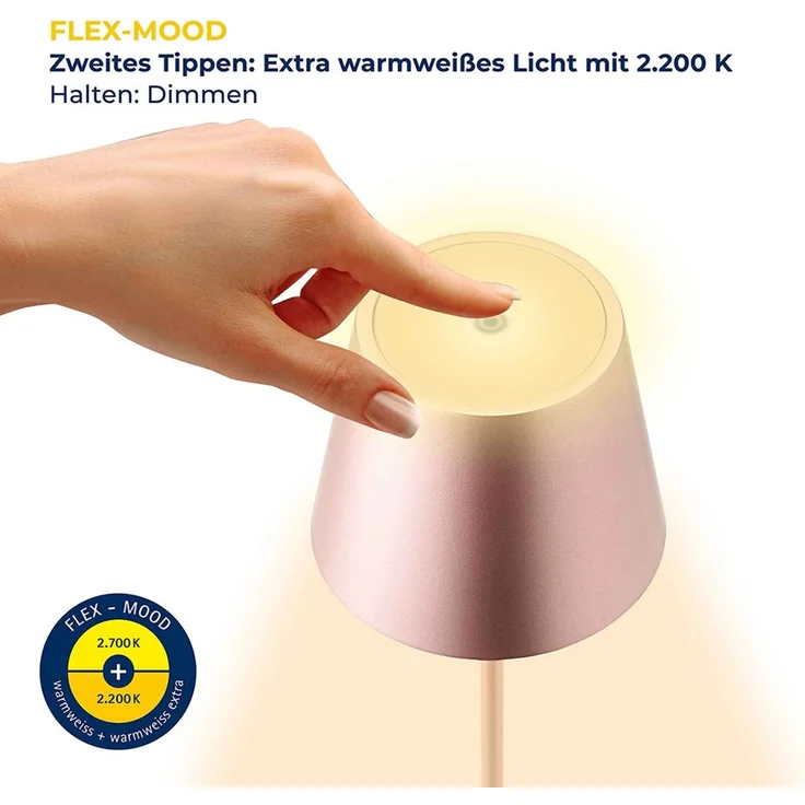 LED Tischleuchte, roségold, Touchdimmer, Akku, H 38 cm – Bild 6