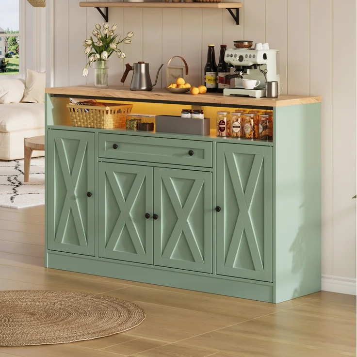 Sideboard 140 x 35 x 95 cm aus MDF mit Schublade, Türablagen und RGB-LED-Beleuchtung – Bild 2