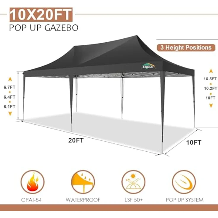 COBIZI Pavillon partyzelt 3x6 wasserdicht stabil Winterfest,Pop-Up faltpavillion mit 6 Seitenteilen Kommerzielle sofort aufklappbare Vordächer Outdoor Gartenzelt Partyzelt für Party Festival,Schwarz – Bild 5