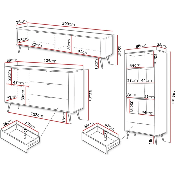 Wohnzimmer-Set Literpo II (Farbe: Weiß) – Bild 6