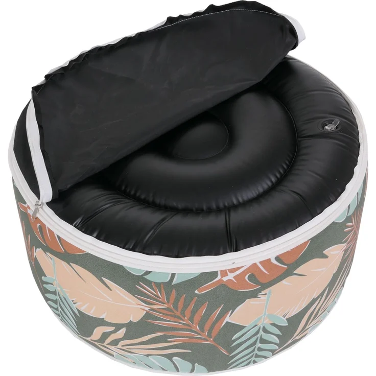 Sitzhocker HWC-G31, Pouf Sitzkissen Sitzsack Gartenhocker, aufblasbar In-/Outdoor Spun Poly 29x55cm ~ Blatt-Design – Bild 5