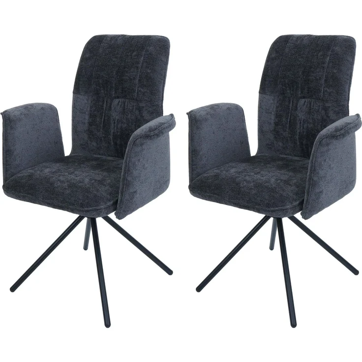 2er-Set Esszimmerstuhl HWC-N99, drehbar Armlehne Auto-Return, Stoff/Textil Chenille (340g/m²) ~ dunkelgrau – Bild 9