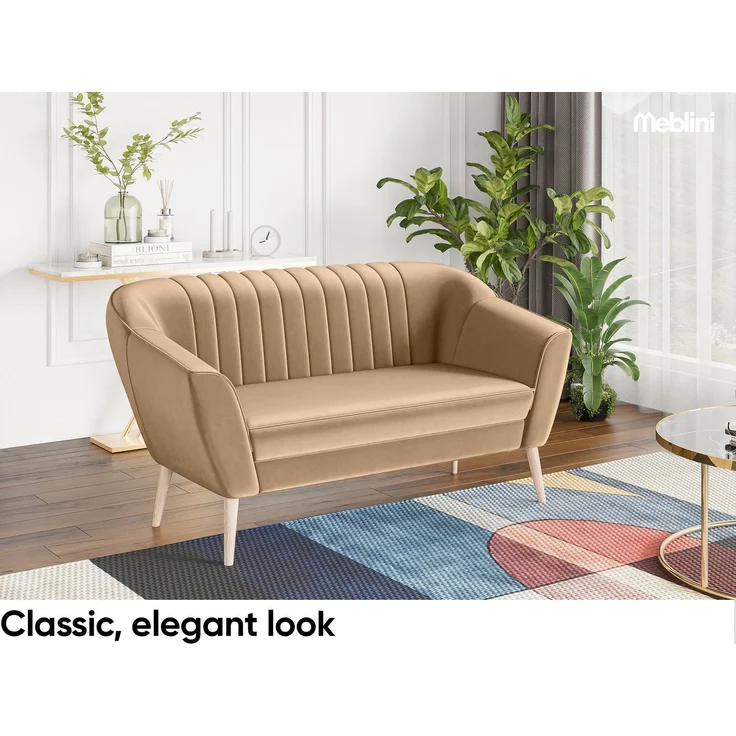 MEBLINI Mini Sofa Set 2-1-1 für Wohnzimmer - Mini Lounge für vier Personen - Küchensofa - Sofa Klein - Sitzgarnitur - Polstergarnitur - Sofagarnituren - KAIA - 2+1+1 - Beige Samt – Bild 3
