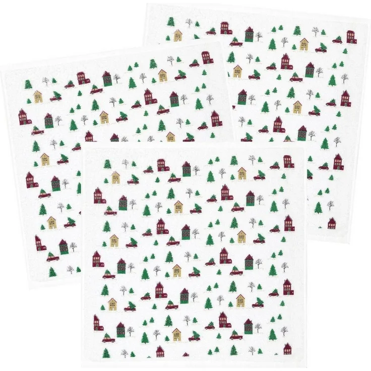 Kracht Geschirrtuch Christmas Town, (Set, 3-tlg, Set), 3er Pack Frottee Küchenhandtücher (3 Stück), ca. 50x50cm Baumwolle