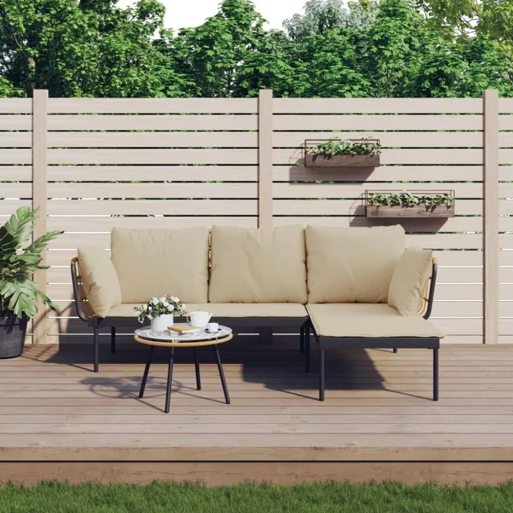 vidaXL 3-tlg. Garten-Lounge-Set mit Kissen Beige Poly Rattan 364108