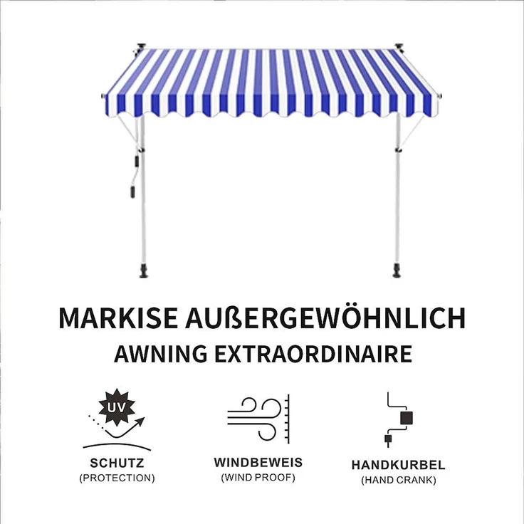 Klemmmarkise 350cm Balkon Sonnenschutz Creme Sonnensegel Terrasse Windschutz – Bild 3