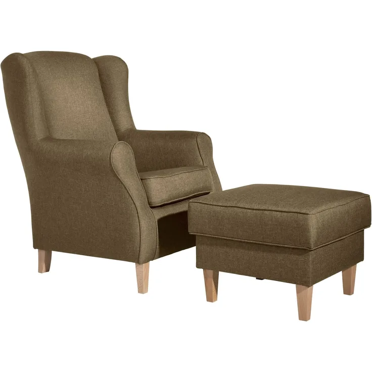 Ohrensessel Karlen Bezug Flachgewebe Buche natur / sand 22013