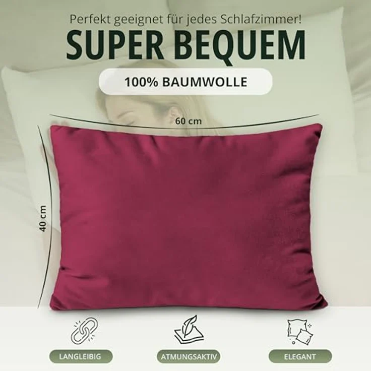 NatureMark 2er Pack Jersey Kissenbezug Kissenhülle Kissenbezüge Seitenschläferkissen Nackenkissen viele Größen und Farben ÖKO-TEX (40x60 cm (Nackenkissen geeignet), Bordeaux rot) – Bild 4