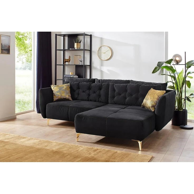Wohnlandschaft Sayar / Salome, Polyester, Stoff, Schwarz, 251 x 90 x 186 cm – Bild 2