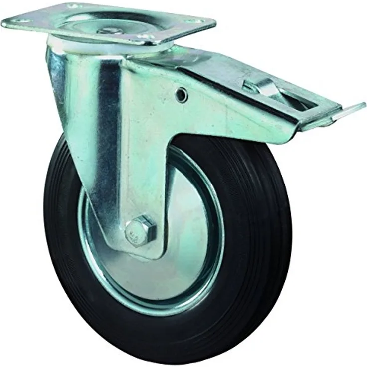 Lenkrollen Gummi 160mm mit Feststeller 138x110mm 135kg Tragfähigkeit Rolle Räder