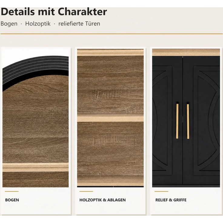 EINHOM Highboard mit verstellbarer Regalböde und LED-Beleuchtung, Küchenschrank mit großem Stauraum, Ideal für Esszimmer, Wohnzimmer und Küche (Schwarz) – Bild 7