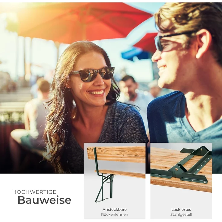 tectake® Bierzeltgarnitur mit Lehne, Biertisch Klapptisch mit 2X Sitzbank mit Lehne, Gartenmöbel Set, Camping Zubehör, Klapptisch Esstisch, Camping Tisch faltbar, Balkontisch, Campingtisch klappbar – Bild 5