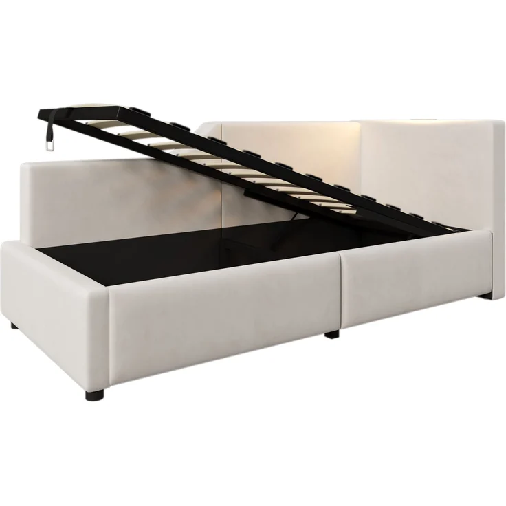 Tagesbett, Samt mit Stauraum & Leselampe, 213x70,5x98 cm, Beige, ohne Matratze – Bild 8