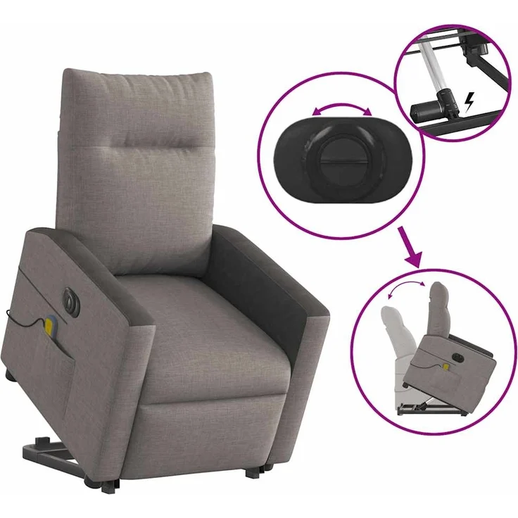 vidaXL Elektrischer Massagesessel mit Aufstehhilfe Taupe Stoff 3324078 – Bild 8