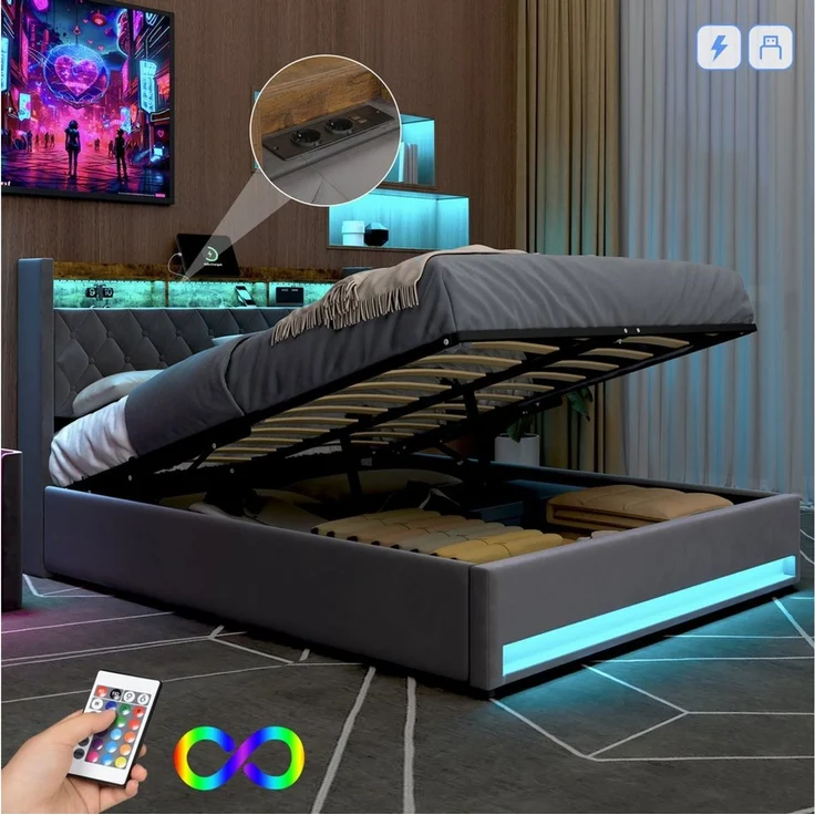 STILVORA Polsterbett 180×200 mit matratze und bettkasten,Stauraumbett Boxspringbett mit USB – Bild 5