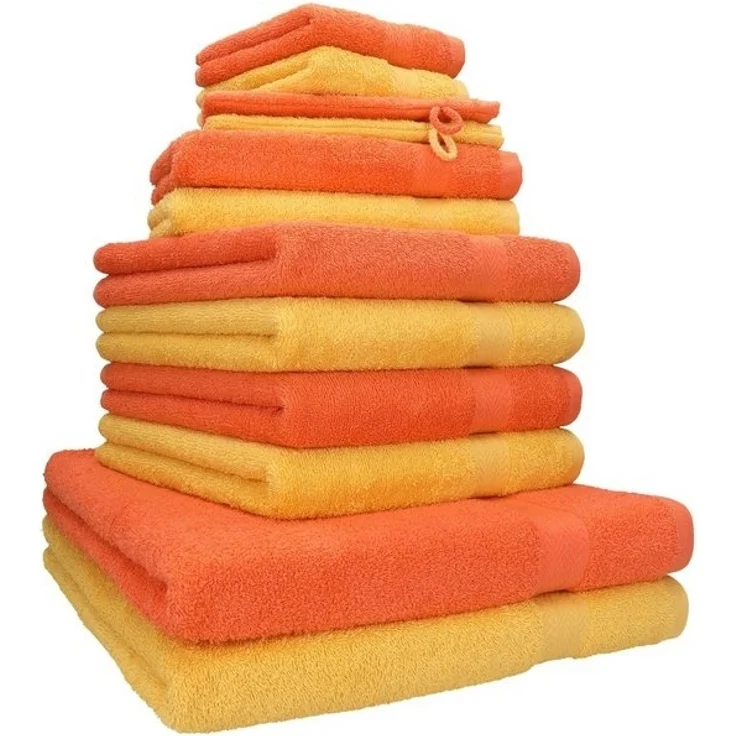 Betz Handtuch Set 12-TLG. Handtuch-Set Premium honiggelb/blutorange, Baumwolle, (12-tlg) – Bild 4