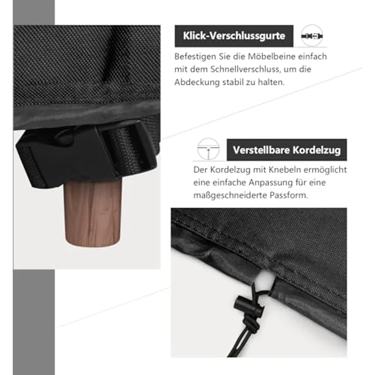 Dokon Gartenmöbel Abdeckung mit Belüftungsöffnungen Wasserdicht Winddicht UV-Beständiges Schwerlast 600D Oxford Gewebe Schutzhülle für Gartentisch Sitzgruppe, Rechteckig (200 x 160 x 70 cm) - Schwarz – Bild 5