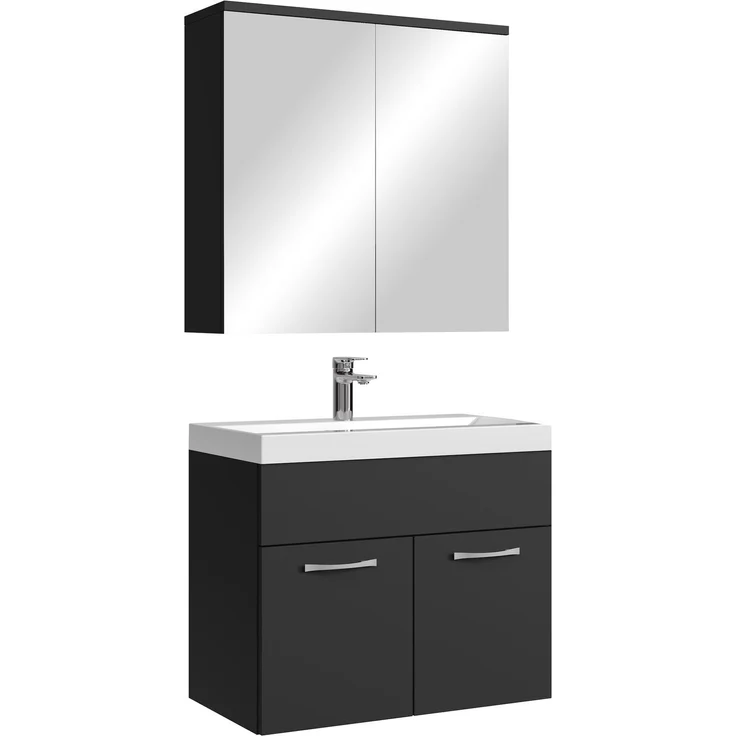 Badplaats Badmöbel Komplettset Montreal 60x35 cm Schwarz Matt - Badezimmermöbel mit Waschbecken und Spiegelschrank – Bild 1