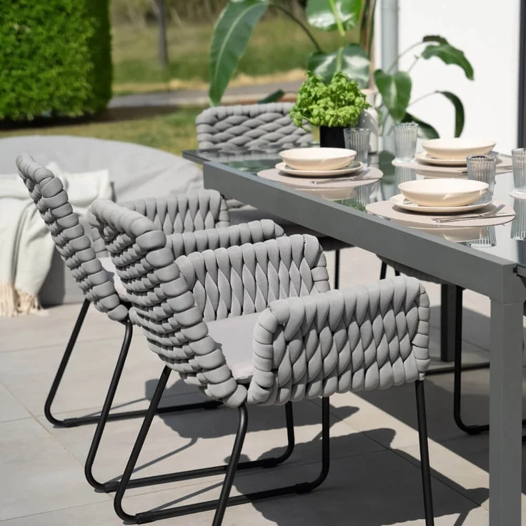 HOME DELUXE Gartenstuhl mit Armlehnen aus Seilgeflecht BALERO Hellgrau - 6er Set – Bild 3
