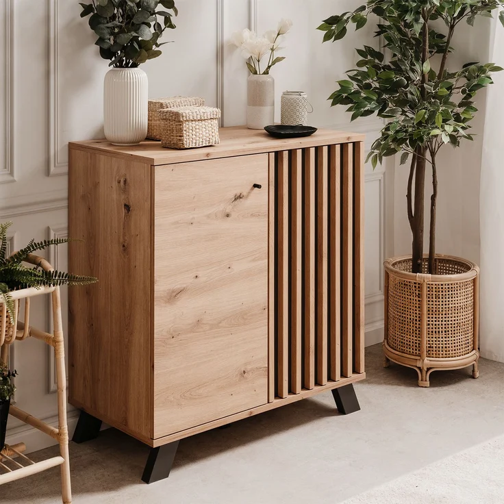 Industrial Style Kommode Sideboard 80 cm Holz Eiche Anrichte Schrank Beistellschrank Wohnzimmerschrank – Bild 5